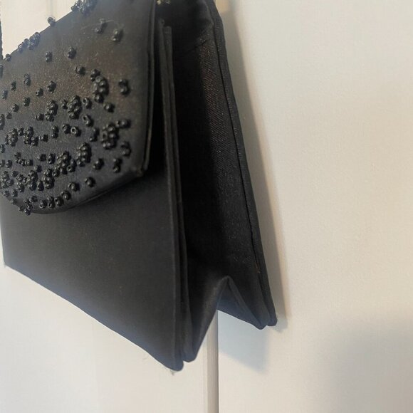 Y2K Black Beaded Satin Clutch Purse Bag - Picture 6 of 6